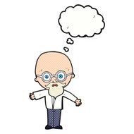 cartoon genius scientist with thought bubble N11