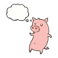 funny cartoon pig with thought bubble N7