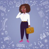 Business woman vector background with doodle drawings