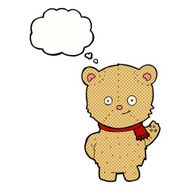 cartoon waving teddy bear with thought bubble N45