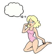 cartoon woman in lingerie with thought bubble N54