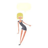 cartoon woman in dress leaning with speech bubble N12