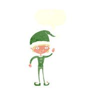 cartoon waving christmas elf with speech bubble N11
