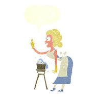 cartoon housewife washing up with speech bubble N11