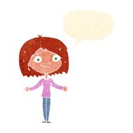 cartoon woman shrugging shoulders with speech bubble N599