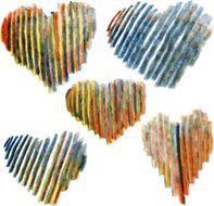 set of hearts drawing by colored pencils