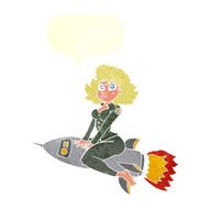cartoon army pin up girl riding missile with speech bubble N11