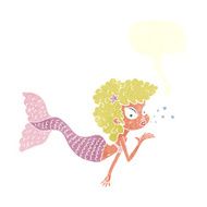 cartoon mermaid blowing kiss with speech bubble N11