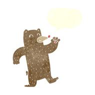 cartoon waving bear with speech bubble N11