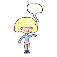 cartoon smug woman making dismissive gesture with speech bubble N12