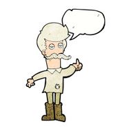 cartoon old man in poor clothes with speech bubble N11
