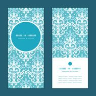 Vector light blue swirls damask vertical round frame pattern invitation N3