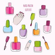 Cute set of hand drawn nail polish in cartoon style