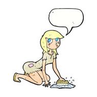 cartoon cinderella scrubbing floors with speech bubble N10