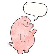 cartoon fat pig with speech bubble N7