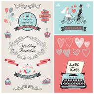 set of vector vintage wedding invitation design elements N6