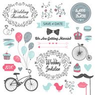 set of vector vintage wedding invitation design elements N7