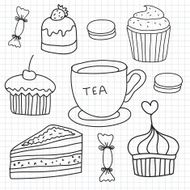 vector set of hand drawn cakes sweets tea cup