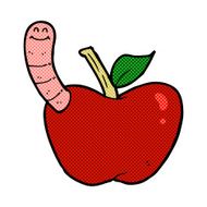 comic cartoon apple with worm N15