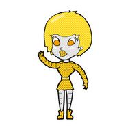 comic cartoon robot woman waving N6