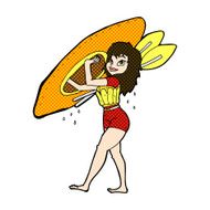 comic cartoon woman carrying canoe N3