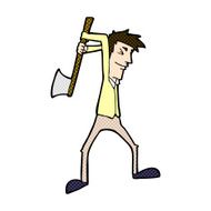 comic cartoon man swinging axe N3