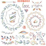 Doodle wreath floral decor &Ntilde;olored watercolor pencil sketched