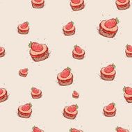Cake with strawberries Hand drawn sketch pink background seamless pattern