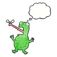 cartoon frog catching fly with thought bubble N13