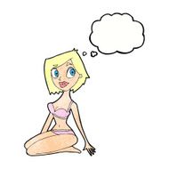 cartoon pretty woman in underwear with thought bubble N11
