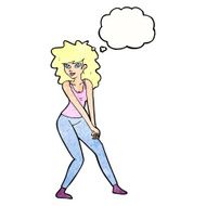 cartoon woman posing with thought bubble N31