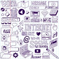 Internet doodles set School notebook Vector illustration