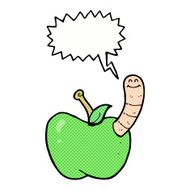 cartoon apple with worm speech bubble N60