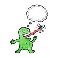 cartoon frog catching fly with thought bubble N14