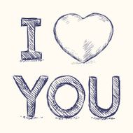 Vector Blue Sketch Illustration - I Love You N2