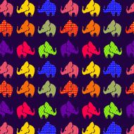 Abstract seamless pattern with elephants on violet background