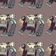 ethnic seamless pattern fabric with unusual tribal animal N20