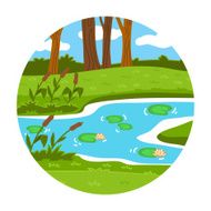 Circle locations little landscape (summer pond in the woods)