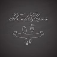 Chalkboard label with fork spoon and ribbon