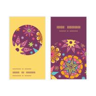 Vector colorful stars vertical round frame pattern business cards set N2