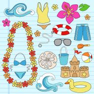 Beach Summer Vacation Tropical Doodles Set