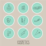 Set a stickers of beauty and cosmetics icons doodles N2