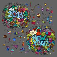 2015 and New Year hand lettering doodles elements