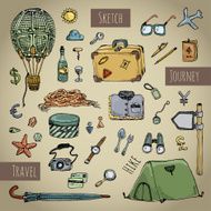 Travel icons set retro colorful