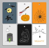 Halloween design elements Collection of six cards Vector Isolated