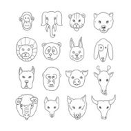 Vector Zoo Animal Faces Set Isolated N2