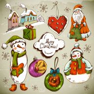 Set of Hand-drawn Christmas Design Elements