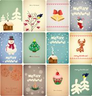 Set of Christmas Cards Vector Illustration