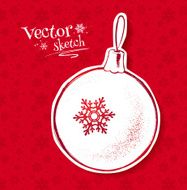 Vintage sketch of Christmas ball on red background