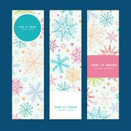 Vector colorful doodle snowflakes vertical banners set pattern background